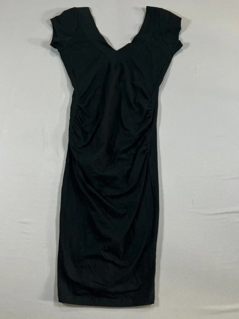 Veda Black V-Neck Ruched Midi Dress